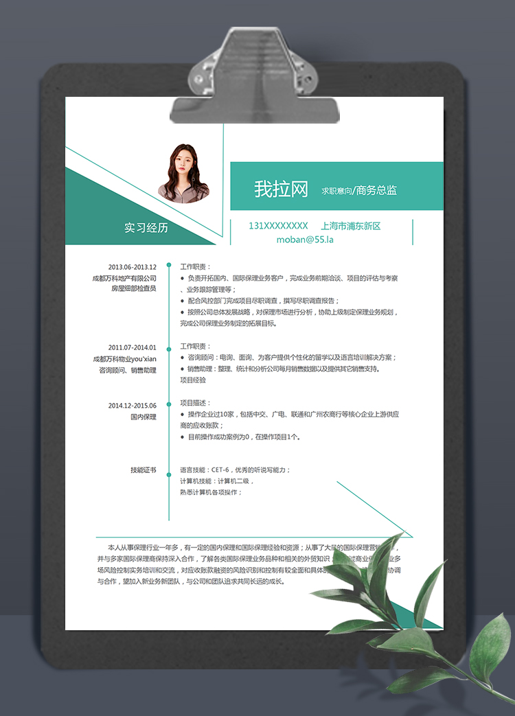 綠色簡約幾何風(fēng)商務(wù)總監(jiān)簡歷模板