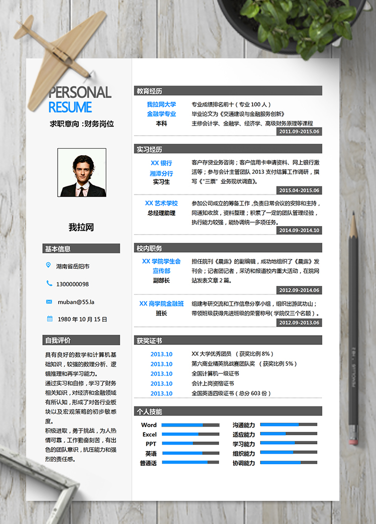 高端通用商務(wù)風(fēng)財(cái)務(wù)會(huì)計(jì)金融行業(yè)簡(jiǎn)歷