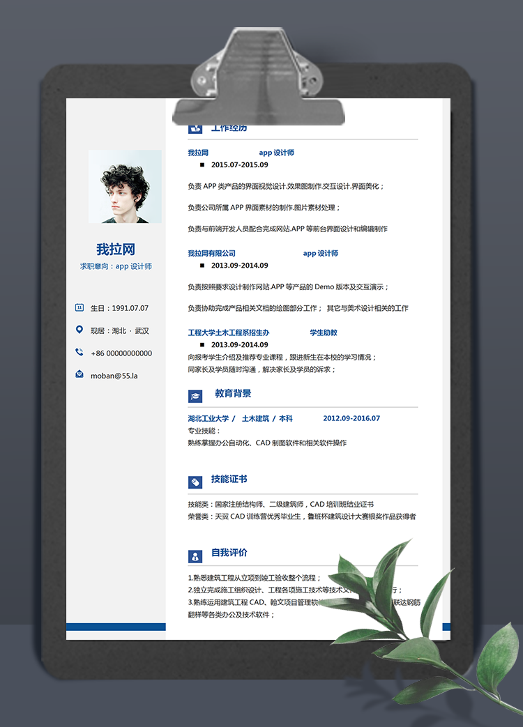藍(lán)色簡潔風(fēng)app設(shè)計師word簡歷模板