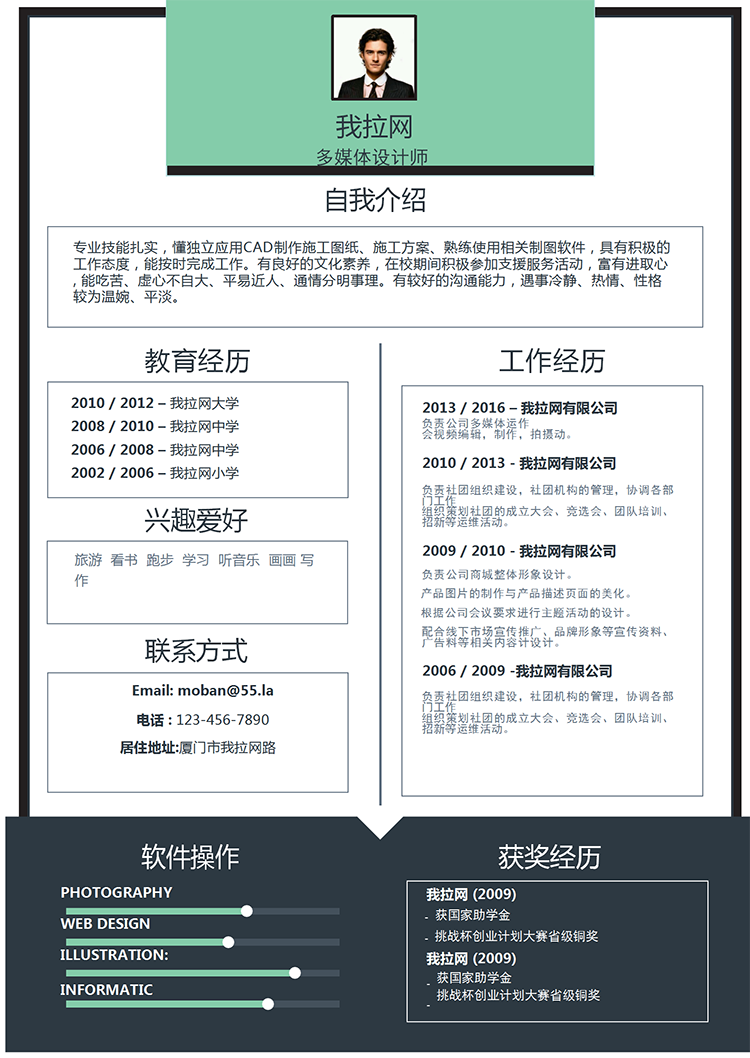 綠色邊框多媒體設計師word簡歷模板-1