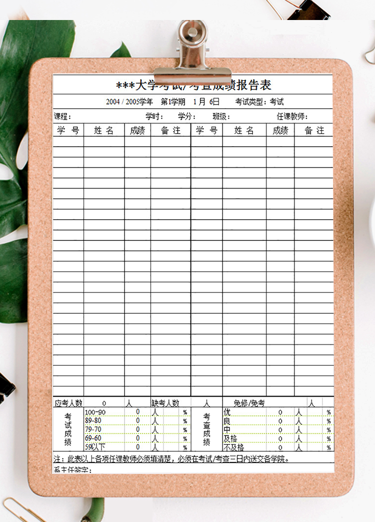 大學(xué)考試考查成績(jī)報(bào)告表-1